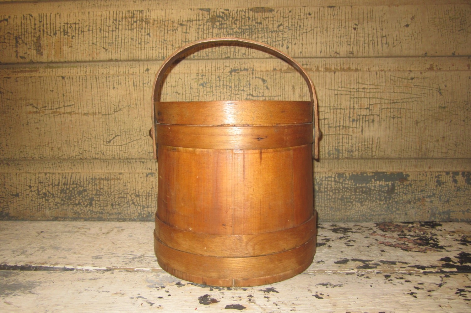 ld Primitive Antique Wood Bucket Firkin Sugar Bucket Minced