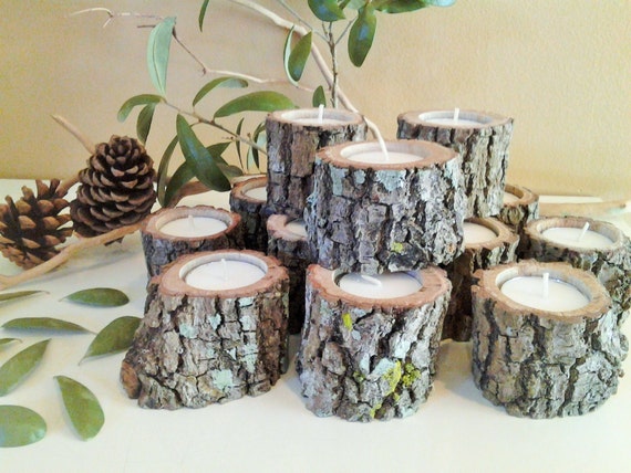 100 Rustic wedding candles Wood tree branch candles Wood