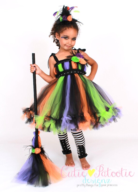 READY TO SHIP: Petti Tutu Dress - Halloween Witch Costume - Green Orange Purple Black - Twinkling Trickster - 3-4 Toddler Girl - CPDz Il_570xn