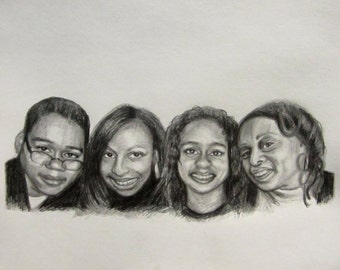 Custom Drawn Family Portrait in Pencil 8 x 10 inch (up to eight figures)
