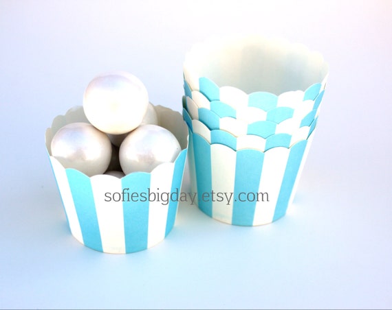 20 Light Blue Stripe Candy/ Nut Cups, Ice Cream cups-baking cups- light blue baking cups-snack cups-cupcake liners 20 count Il_570xn