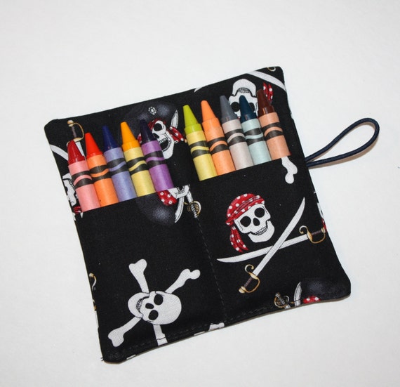 Crayon Rolls Pirates Skulls Birthday Party Favor Crayon Rollup, holds up to 10 Crayons Crayon Roll Party Favors Jolly Roger Skull Crossbones Il_570xn