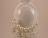 White Beaded Glass Pearl Hoop Earrings with Silver Plated Accents