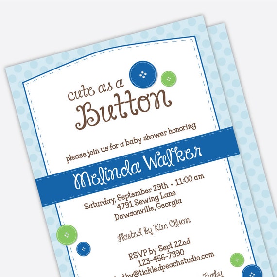 Baby Boy Shower Invitation - Cute As A Button Baby Shower Invite - Printed Baby Shower Invitations Il_570xn