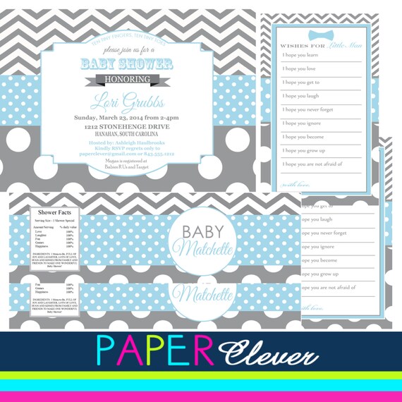 Baby shower invitation party bundle- blue, gray - printable, digital file #710 Il_570xn