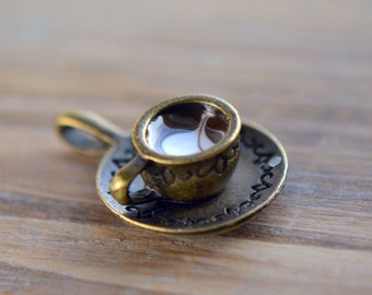Mini Cappuccino Latte Charm Pendant with Cream Swirl French Charm (A027)