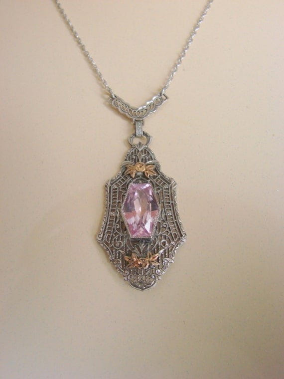 30s Art Deco Sterling Filigree Signed Ballou Amethyst by JoysShop