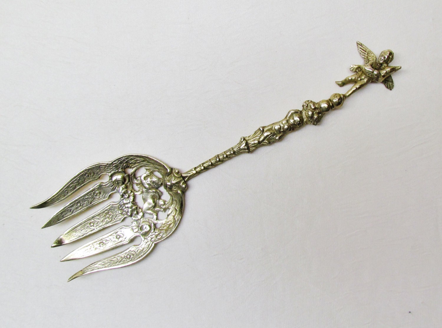 Vintage serving fork large ornate brass fork by mathildasattic