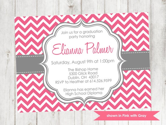 Graduation Party Invitation - Printable Graduation Themed Chevron Invite - Colors and Text Customizable Il_570xn