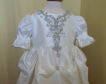 Wedding gown conversion to heirloom christening gown with pick-ups