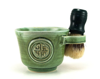 Celtic Knot Shaving Mug, Green Shave Cup Scottish, Irish, Celts - Brush NOT Included - Pottery Anniversary Husband Gift Ready to Ship