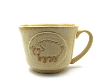 Sheep Mug: Cream Ceramic Coffee or Tea Cup, Unique Pottery Gift for Her, Handmade Gifts by MiriHardyPottery - Ready to Ship