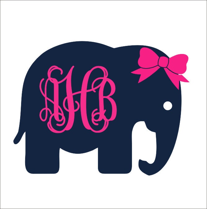 Download Elephant Monogram with Bow Car Decal Car by CustomVinylbyBridge