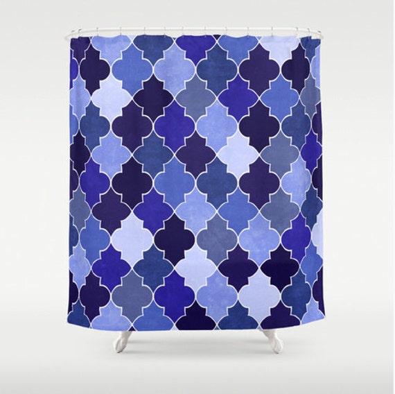 Items Similar To Moroccan Tile Shower Curtain Modern Bathroom Decor In Blues Navy Blue Indigo 2390