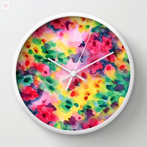 Watercolor wall clock modern home decor watercolor floral