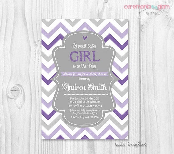 Lavender Baby shower girl invitation chevron lavender and