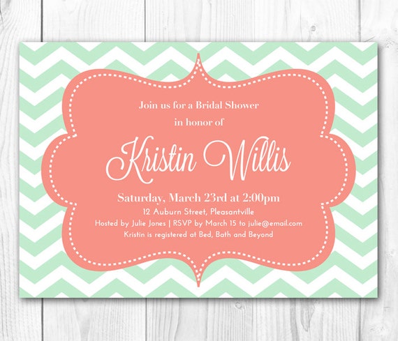 wording shower money for invitation baby Printable Bridal Invitation or Baby Shower Invite Coral. Shower DIY