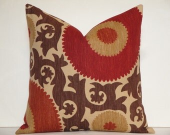 Decorative Pillow Cover - Fahri In Clove - Suzani - Red - Rust - Warm Brown - Tan