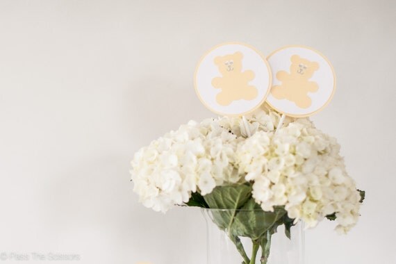 Baby Shower Centerpiece Sticks, Teddy Bear Baby Shower Decoration, Gender Neutral Baby Shower, Yellow Gray Baby Shower Il_570xn
