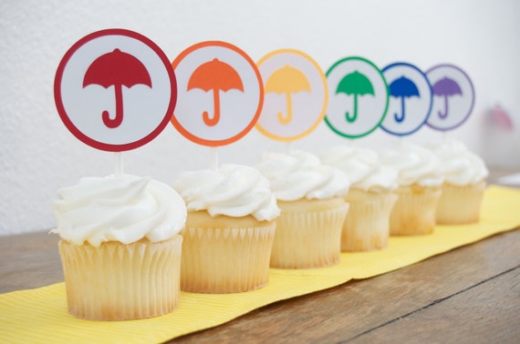 Set of 12 - Umbrella Cupcake Toppers - Rainbow Baby Shower - Rainbow Cupcake Toppers- Rainbow Party Decor Il_570xn