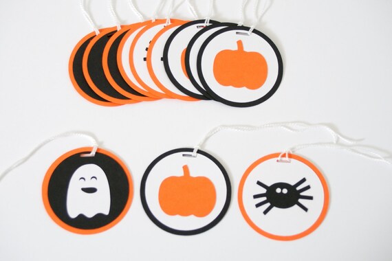 Halloween Decor, Halloween Party Favor Tags, Set of 12, Halloween Bag Tags, Ghosts, Spiders, Pumpkins Il_570xn