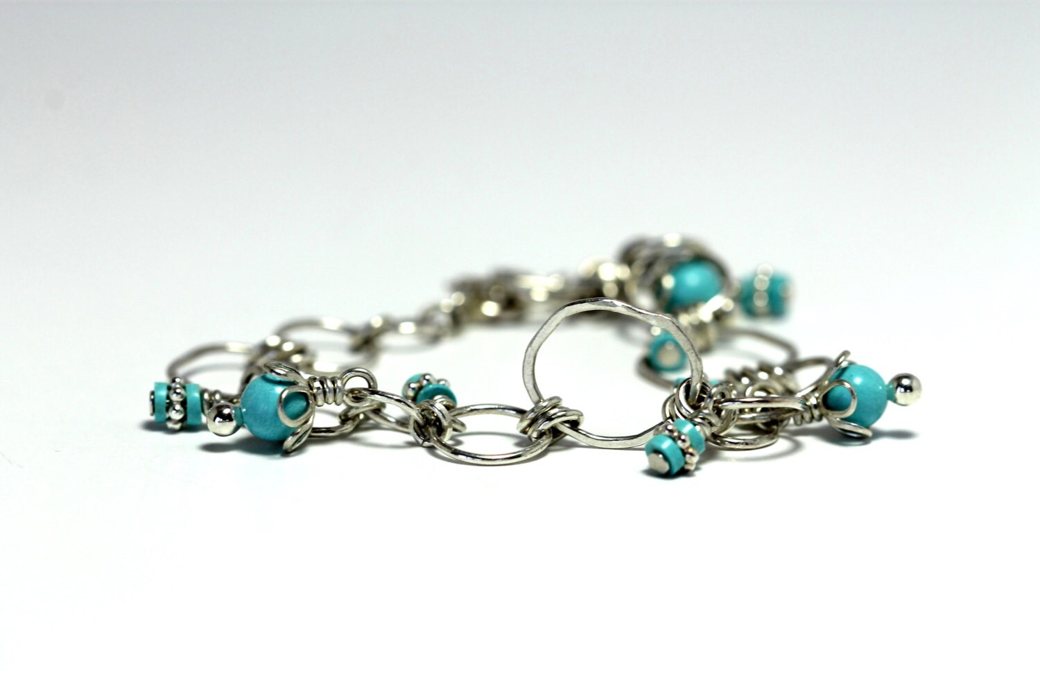 Hand fused Fine Silver Chain Link Bracelet w / Genuine