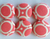 PINK CORAL nursery magnet, kitchen button magnet, office fabric covered button magnet -- set of 6 Il_170x135