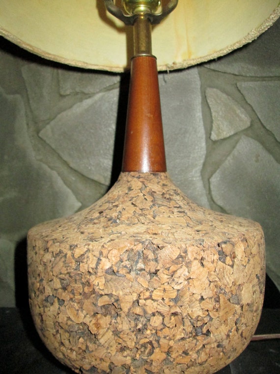 Retro cork Lamp with lampshade vintage all original by UpReNew