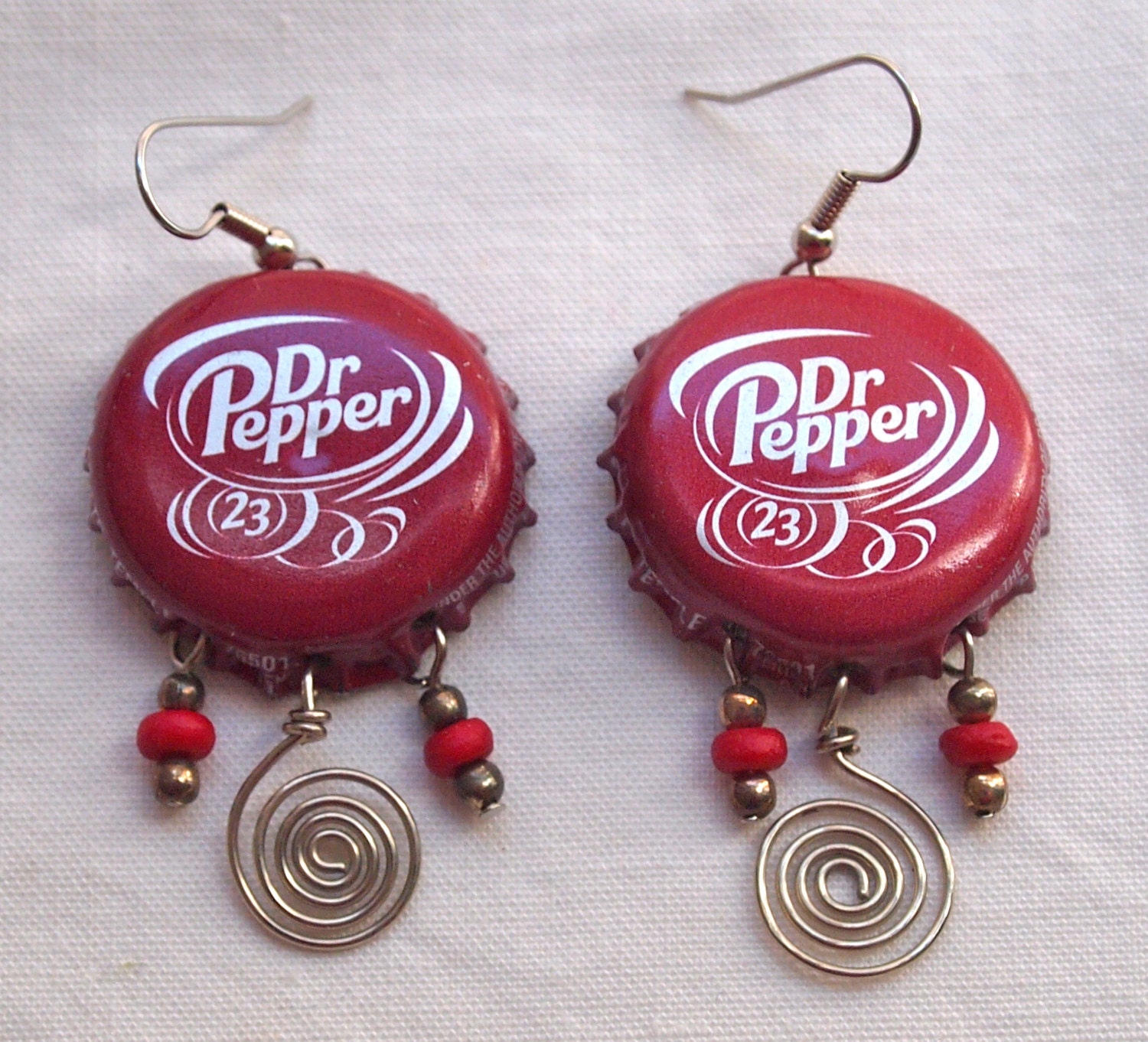 Dr. Pepper 23 Upcycled Bottle Cap Earrings Burgundy by junksmith