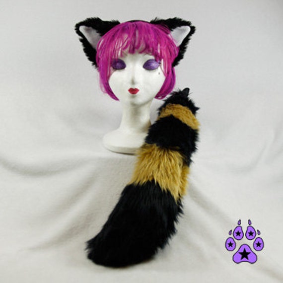 Pawstar Raccoon Ear and Tail Black and Butterscotch Combo