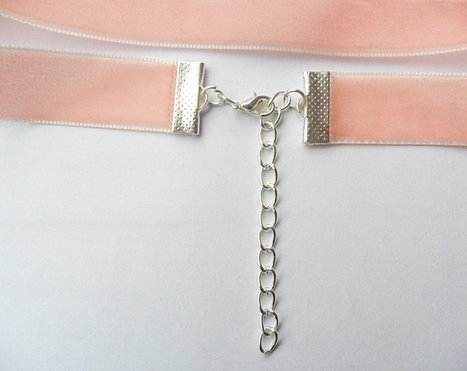 Peach velvet choker necklace with a width of 3/8"inch or 5/8”inch.