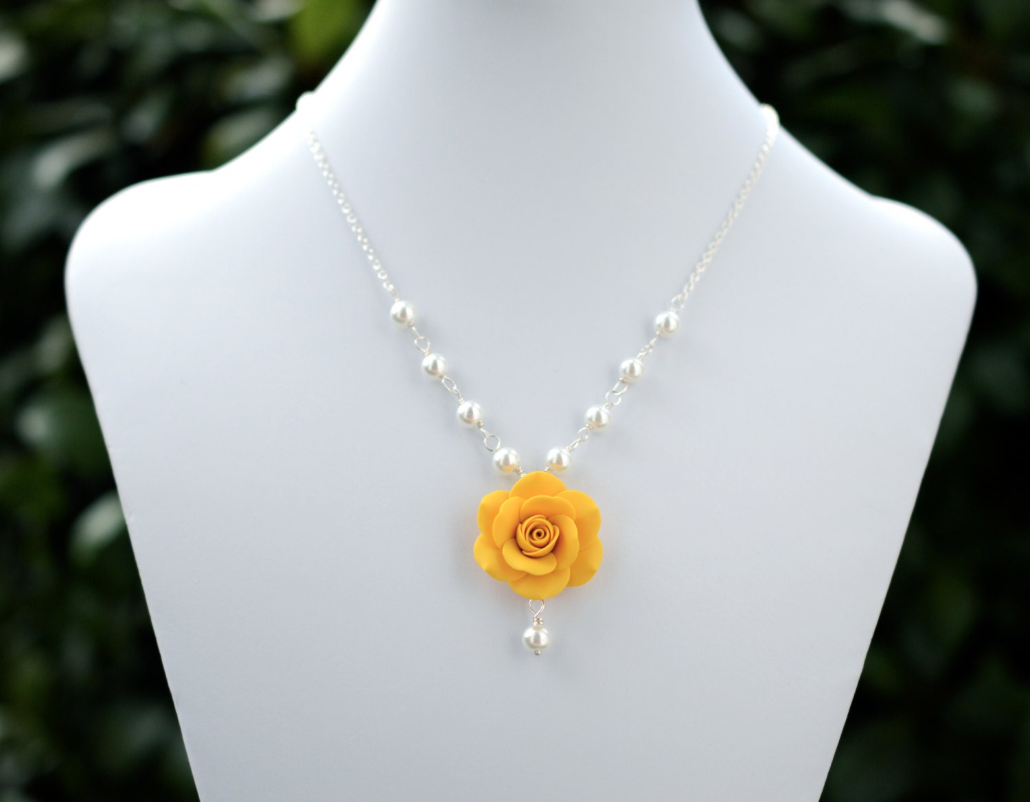 Golden Yellow Rose Necklace Yellow bridesmaid necklace