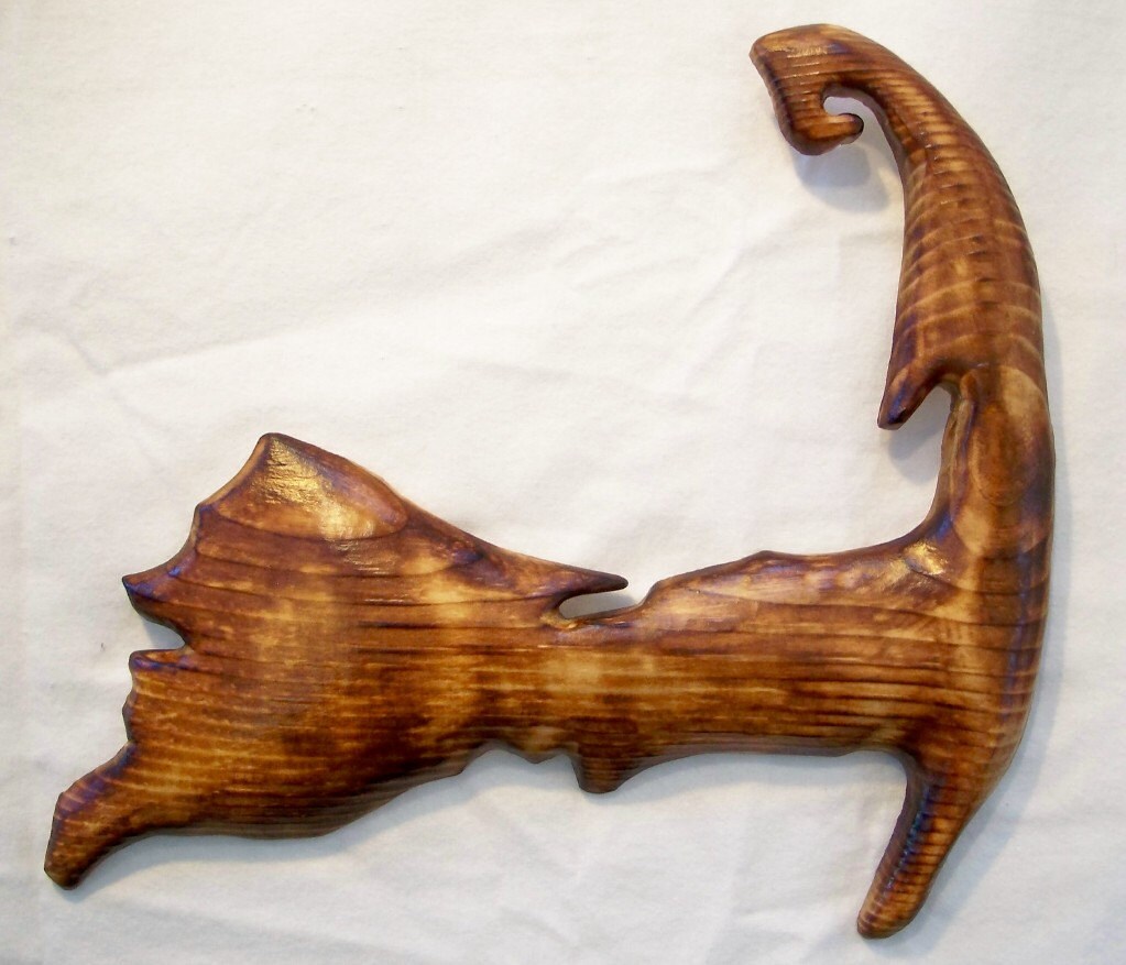 Cape Cod Massachusetts wood wall hanging map....Hand carved
