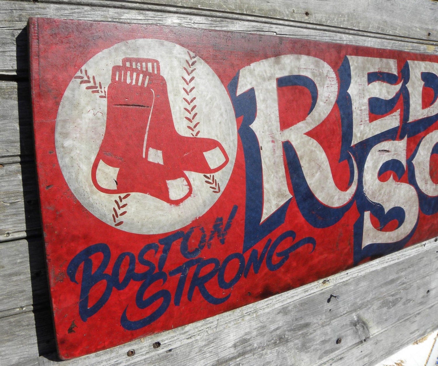 Boston Red Sox Sign Faux Vintage Wood Sign Hand Lettered