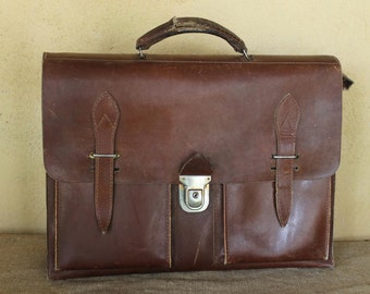 Items similar to 50's Leather School Satchel Briefcase on Etsy