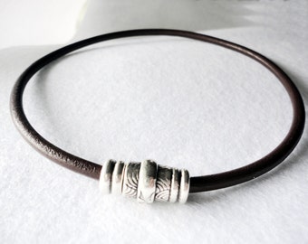Celtic mens necklace braided leather and magnetic zamak clasp