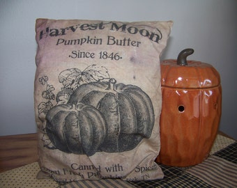 Primitive Fall Feedsack Logo Pumpkin Butter Pillow Autumn Decor