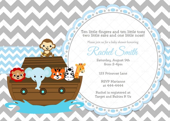 ark baby shower invitations noahs Grey Noah's similar and Blue Baby to Items Chevron Ark Boy