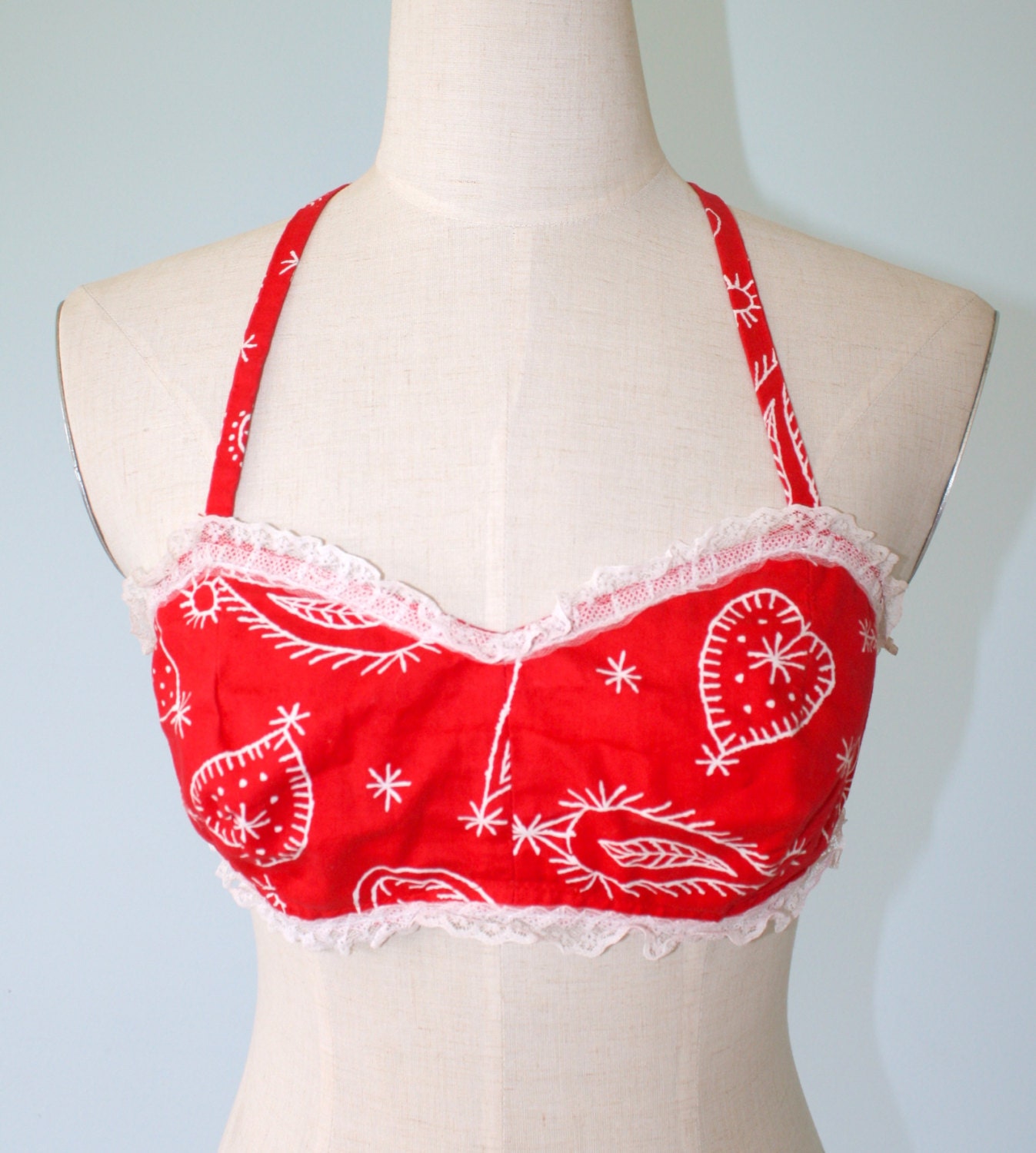 Vintage Red Halter Top / Cotton Bra Bathing by GroovyLuvVintage