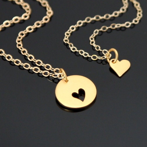 Mother and Daughter Heart Necklace Gold Heart by NeliaKJewels