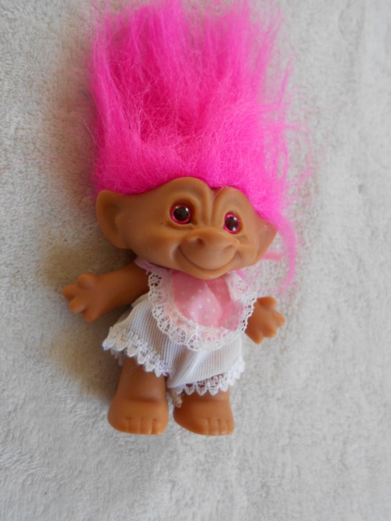 Vintage 1980's Troll Doll Baby With Bib by GlamourGalStuff on Etsy