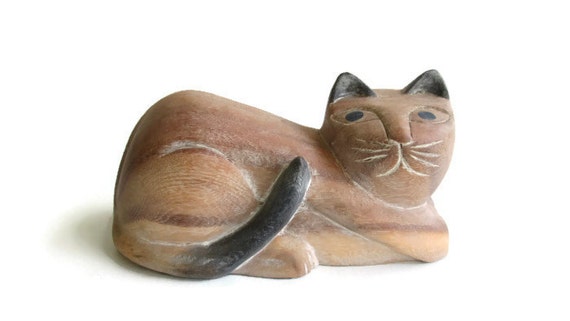 Wood Cat Sculpture Folk Art Life Size 1970s Modern Artisan