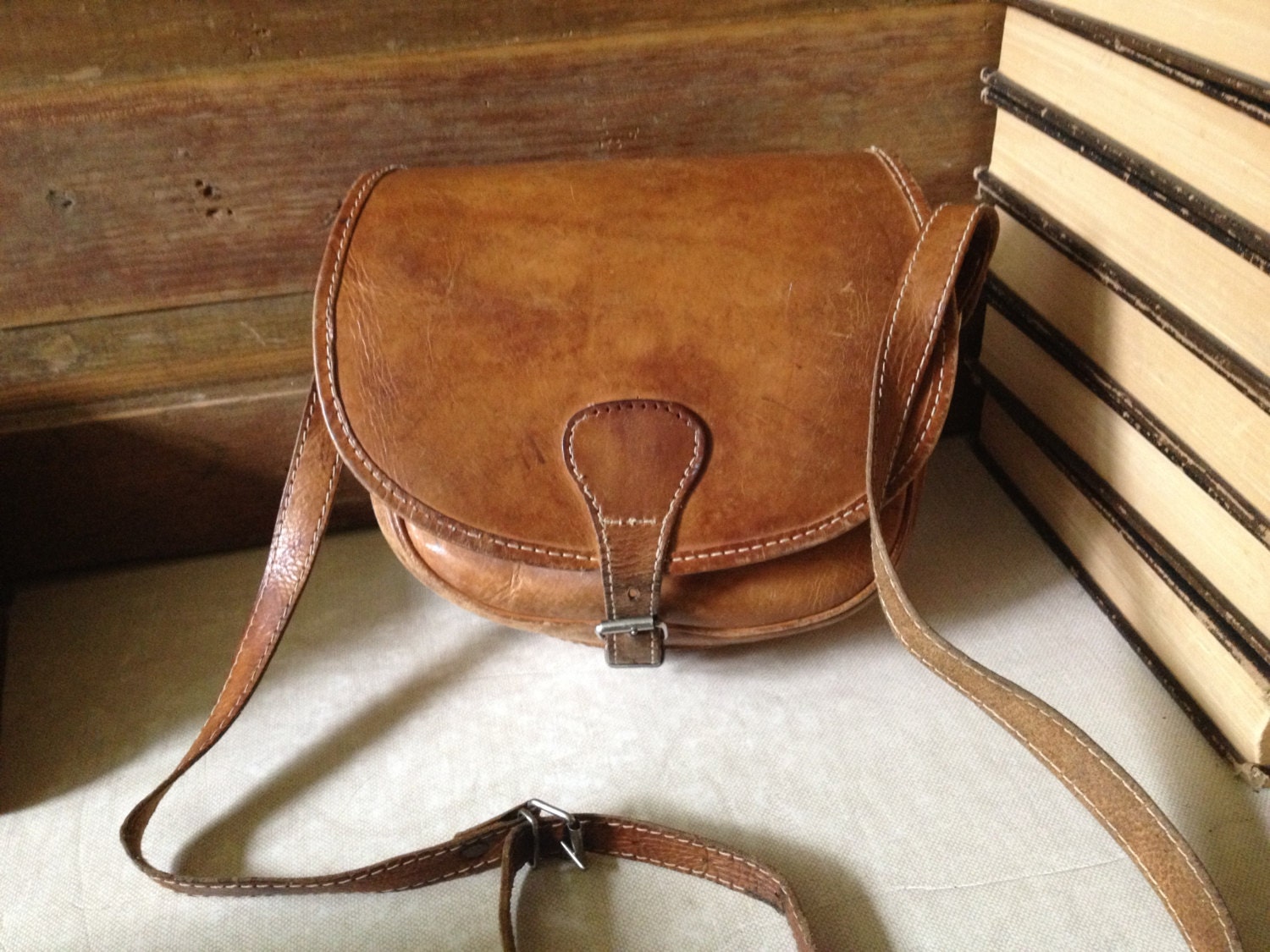 Brown Leather Crossbody Purse Saddle Bag Cartridge Bag