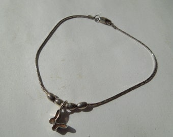 Vintage Silver Bracelet, with Butterfly Charm, Stamped 925