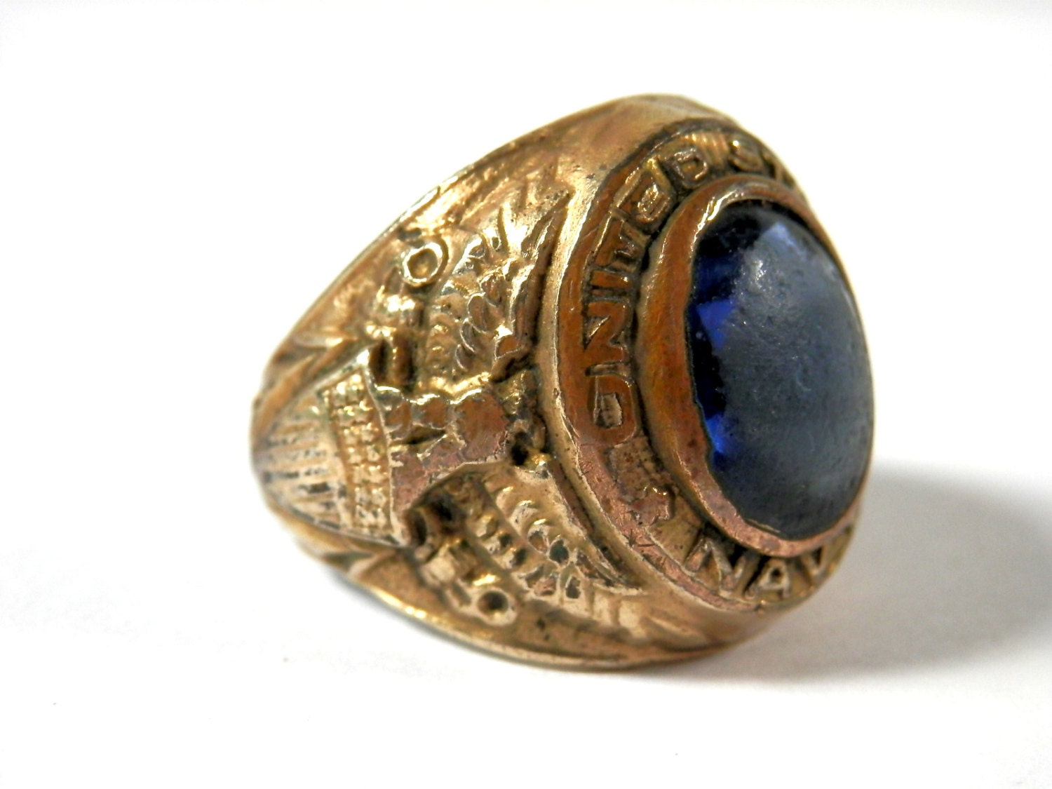 Wwii Us Navy Ring 10k Gold Filled With Sapphire Stone