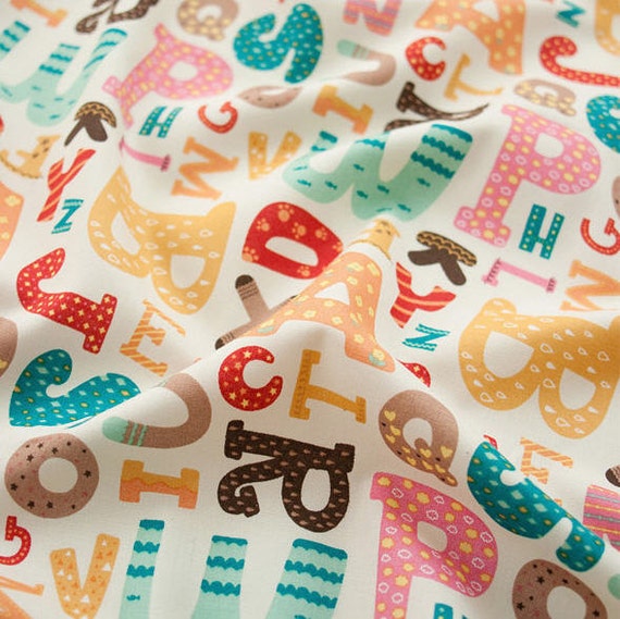 Alphabet Song Cotton Fabric Ivory By the Yard 50331