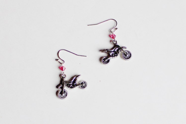 Pink Dirt Bike Earrings by CherryBlossomMuse on Etsy