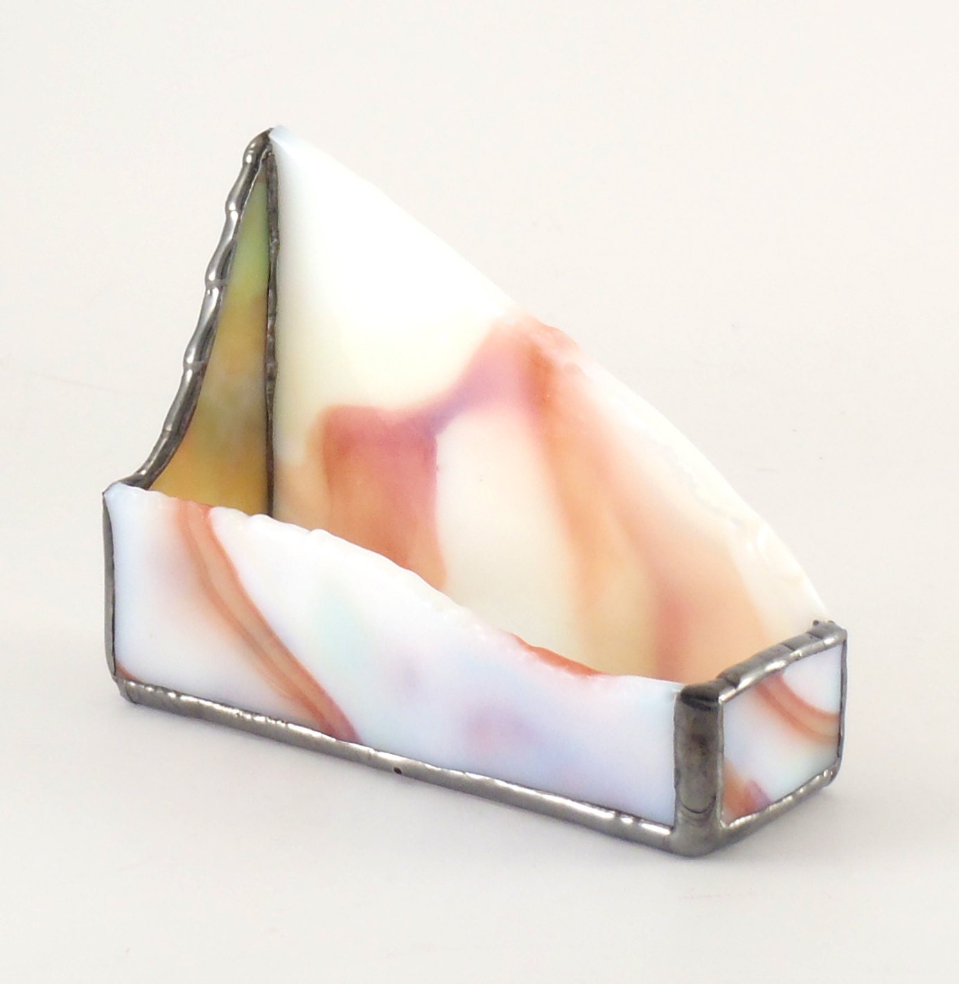 Unique Desktop Business Card Holder White And Orange Stained