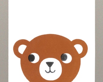 Teddy bear screen printed greeting card