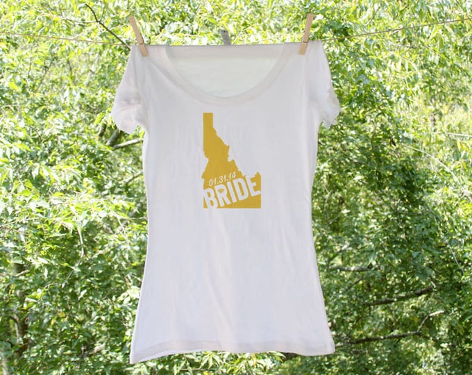 Idaho State Bride with wedding date (can personalize with wedding colors) : Scoop, Vneck or Tank -TW